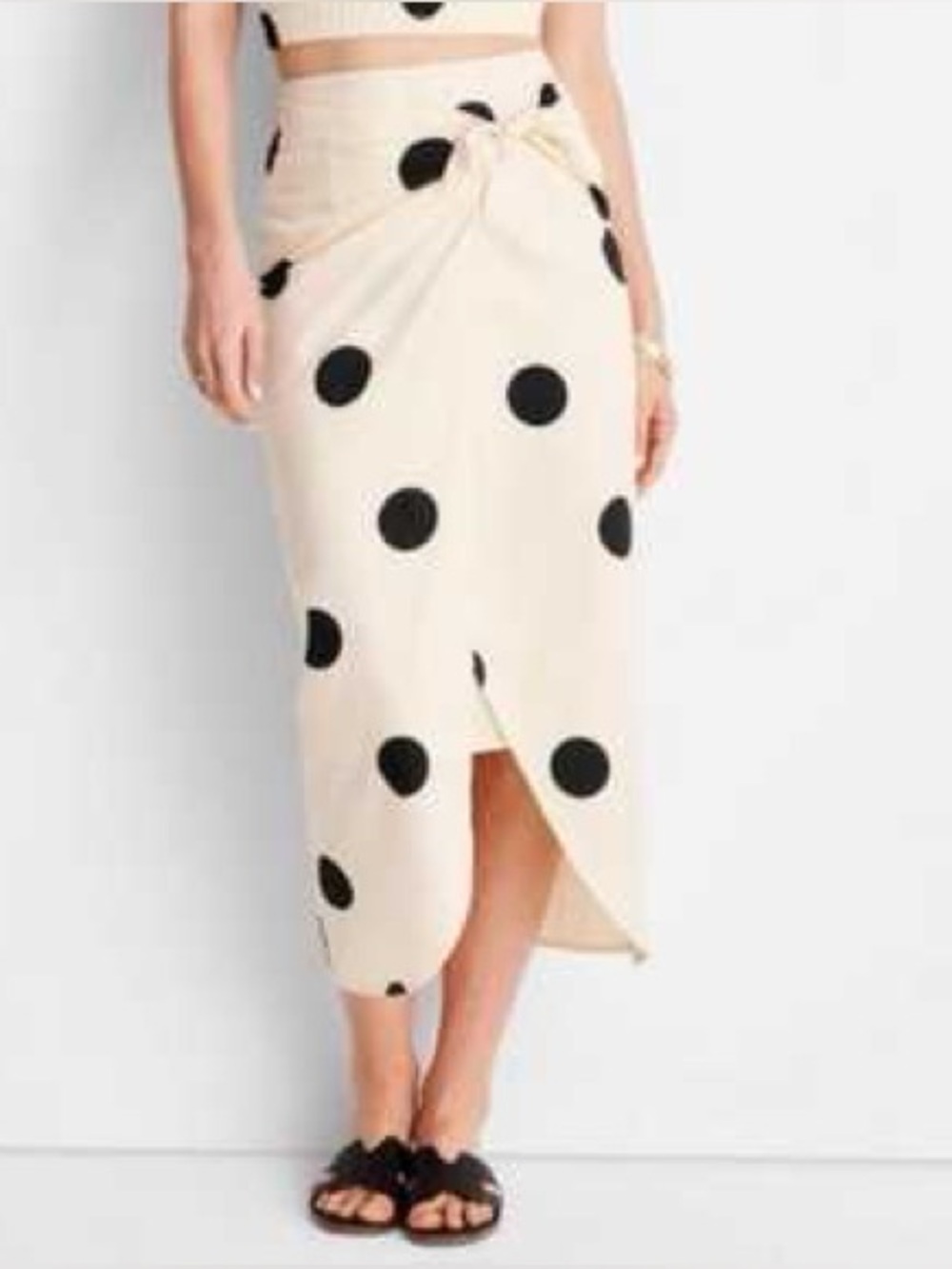 Future Collective Cream Polka Dot Knot-Front Midi Skirt